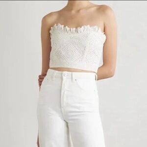 Sea New York Women's White Vienne Strapless Cropped Ruffled Top Size 4
